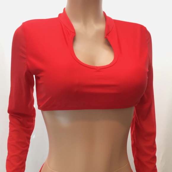 BE WICKED 1980 Cardi Red Long Sleeve Bikini Set - Picture 6 of 12